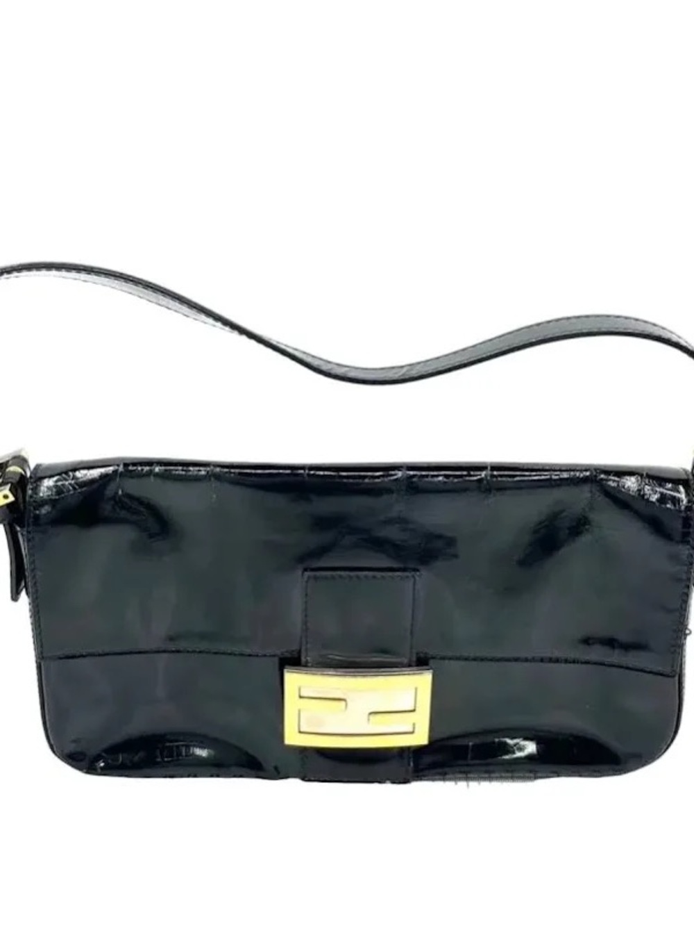 Fendi Baguette Black Patent Crossbody with Gold Hardware